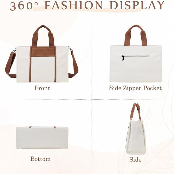 Canvas Tote Bag Women Large Capacity Detachable Strap Travel Office - Picture 7 of 7